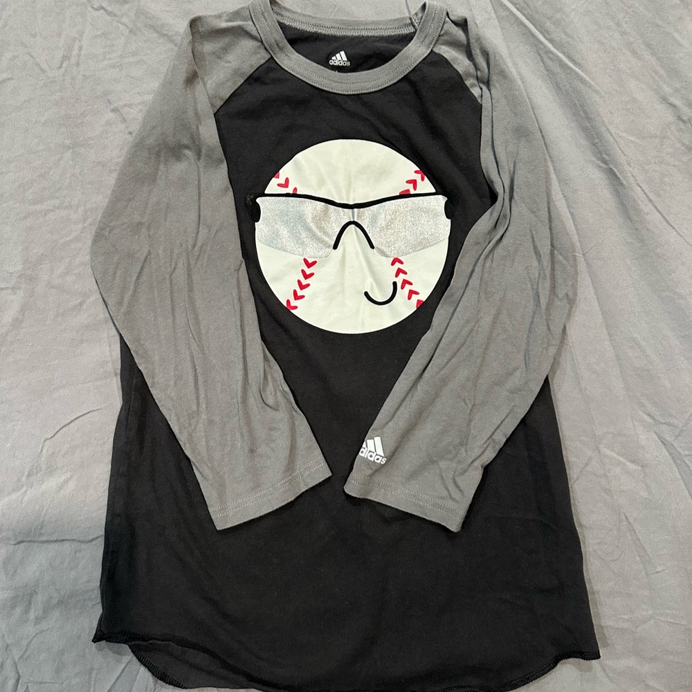 Adidas Kids Long Sleeve Black and Gray Baseball Tee